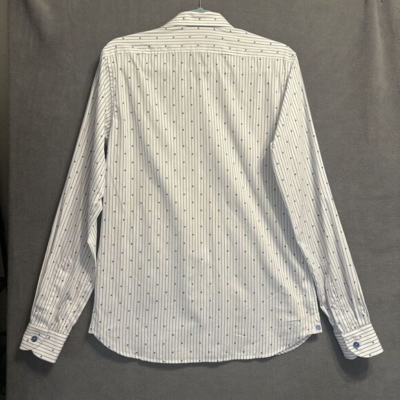 Haspel Co New Orleans Button Up Dress Shirt Men Size Small White Blue Geometric - Picture 3 of 10